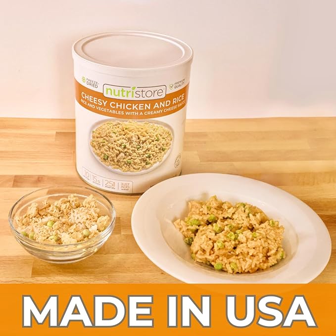 Nutristore | Freeze-Dried Cheesy Chicken and Rice | Emergency Survival Bulk Food Storage Meal | Perfect for Everyday Quick Meals and Long-Term Storage | 25 Year Shelf Life | USDA Inspected