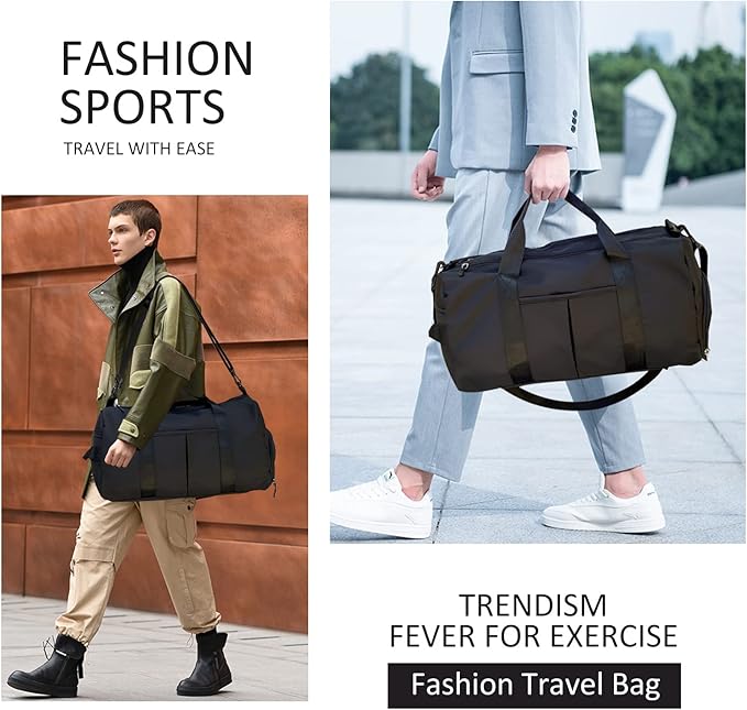 ZGWJ Sports Gym Bag with Wet Pocket & Shoes Compartment, Waterproof Shoulder Weekender Bag for Women and Men Swim Sports Travel Gym Bag Lightweight and easy Carry on Black