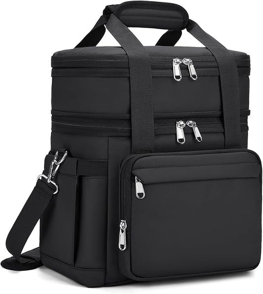Insulated Lunch Box for Women - Reusable Modern Double Deck Lunch Bag Adults Expandable Heavy Duty Lunch Cooler Tote for Work Office Picnic,Black