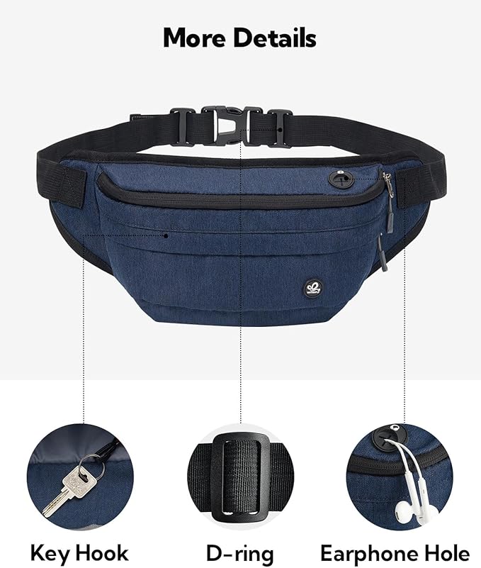 WATERFLY Fanny Pack for Men Women Water Resistant Large Hiking Waist Bag Pack Carrying All Phones for Running Walking Traveling