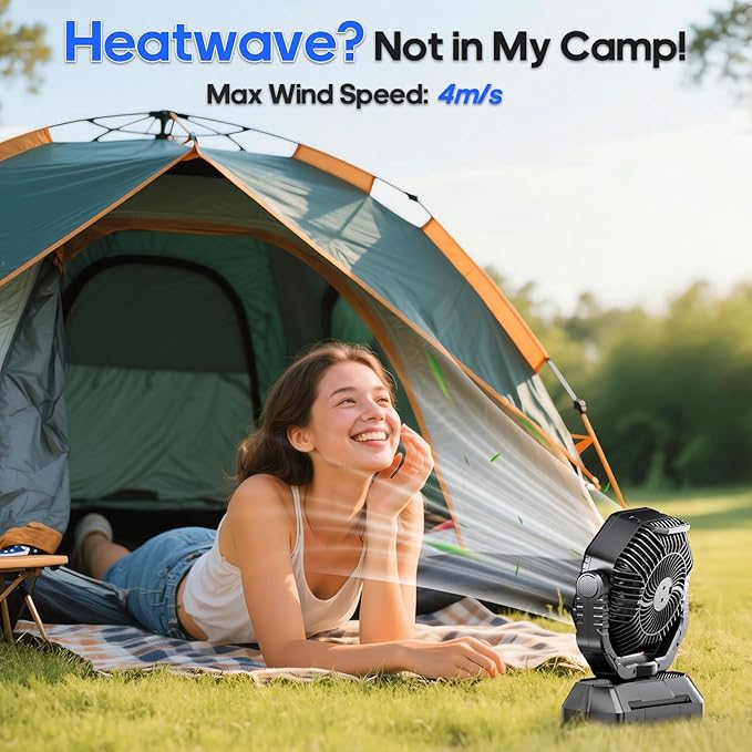 Portable Fan Rechargeable, 20000mAh Battery Powered Fan, LED Light, Remote Controller, Dual-Blade, 90°/270° Swing, 1-3H Timer, Battery Operated fan For Travel Tent Camping Bedroom Office Beach Fishing