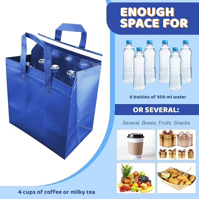 Hushee 200 Pcs Insulated Take out Bags Bulk Thermal Insulation Take Away Bags Disposable Cooler Bags 10.24x11.02x6.69 Inch for Grocery Lunch Hot Cold Frozen Food Delivery Shipping(Blue)