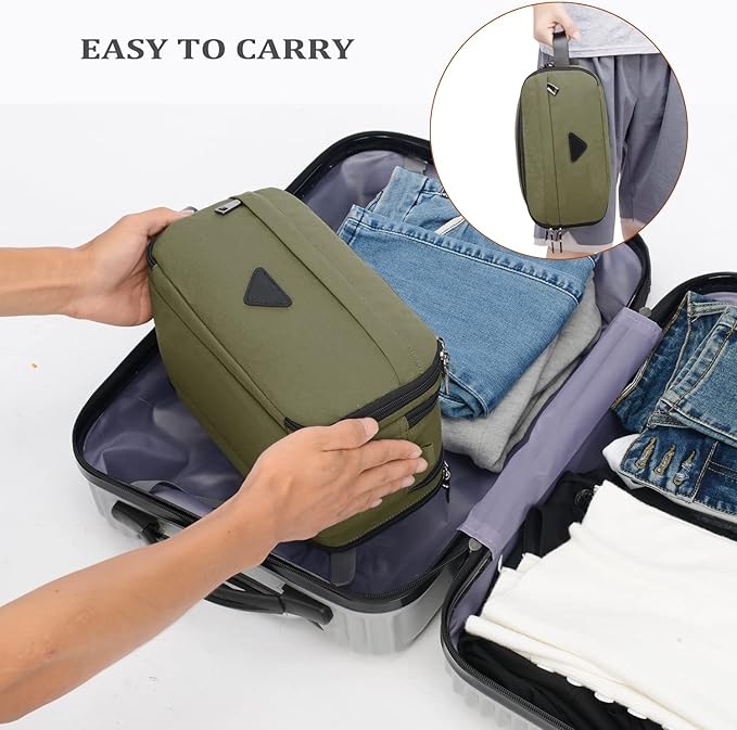 Mens Toiletry Bag Travel Leather Toiletry Organizer Dopp Kit for Men Water-resistant Shaving Bag for Bathroom (Green)