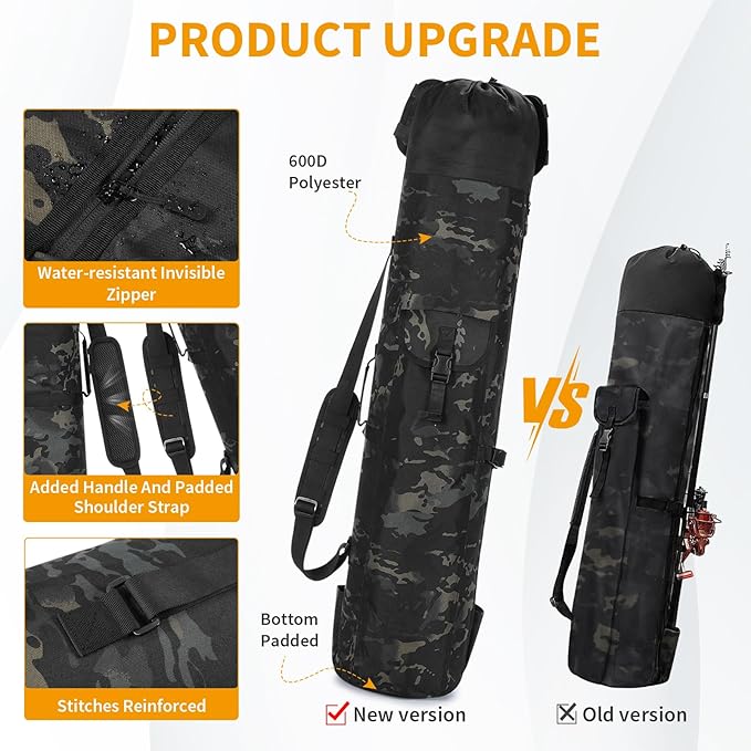 Wowelife Fishing Rod Carrier - Pole Bag Reel Organizer Case Storage for Gear, Travel - Gifts for Men, Family