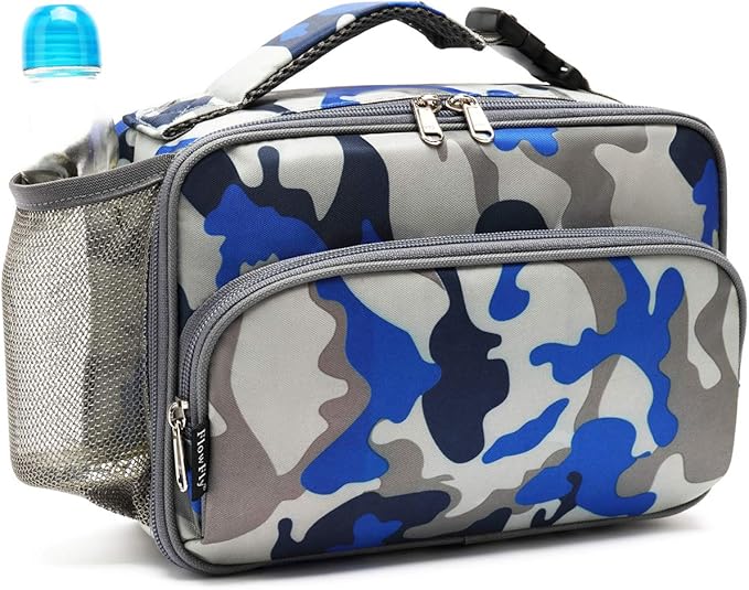 FlowFly Kids Lunch box Insulated Soft Bag Mini Cooler Back to School Thermal Meal Tote Kit for Girls, Boys,Blue Camo