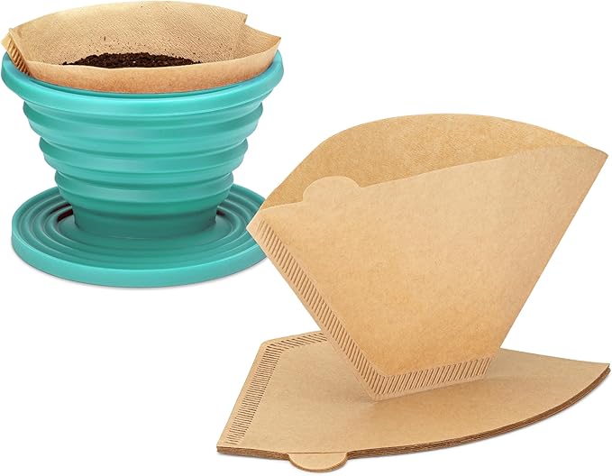 COLETTI Sierra Pour Over Coffee Dripper — Collapsible Pour Over Coffee Dripper — Includes Pack of Paper Filters [Teal, Pack of 2]