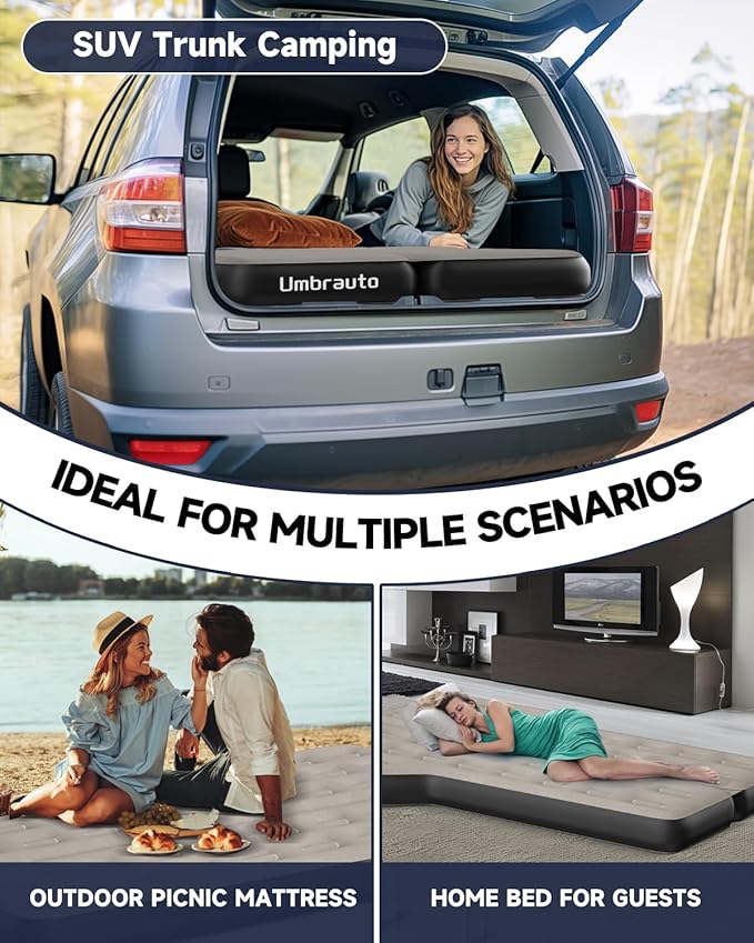 Heavy-Duty Durability SUV Air Mattress for Car Bed Camping: Soft Flocked Top, Leakproof PVC Core, Extra Thick 210T Bottom, Quick Set-Up w/Electric Pump, Built to Last for Van and Trunk Airbeds