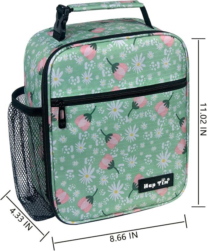 Hap Tim Insulated Lunch Bag Women, Reusable Lunch Box for Women & Men, Adluts Lunchbox for Office Work, Portable Lunchbag, Green Floral（18654-GF）