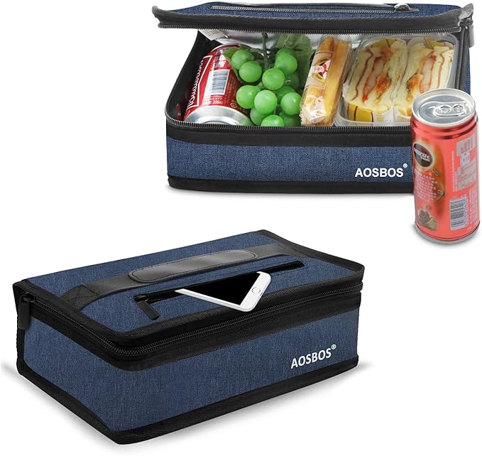 Aosbos Small Lunch Bag, Blue, Unisex, Portable Mini Cooler, Insulated Thermal Bag for Men and Women