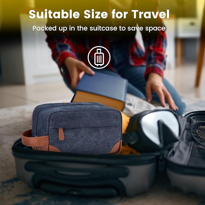 Vorspack Toiletry Bag Hanging Dopp Kit for Men Water Resistant Canvas Shaving Bag with Large Capacity for Travel - Navy Blue