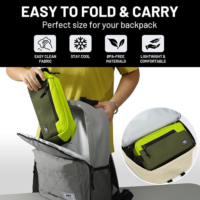 MIER Freezable Snack Bags Small Frozen Mini Cooler Lunch Bag Freezer Insulated Pouch for Kids Adults Work School Travel On-the-go, Green/Olive