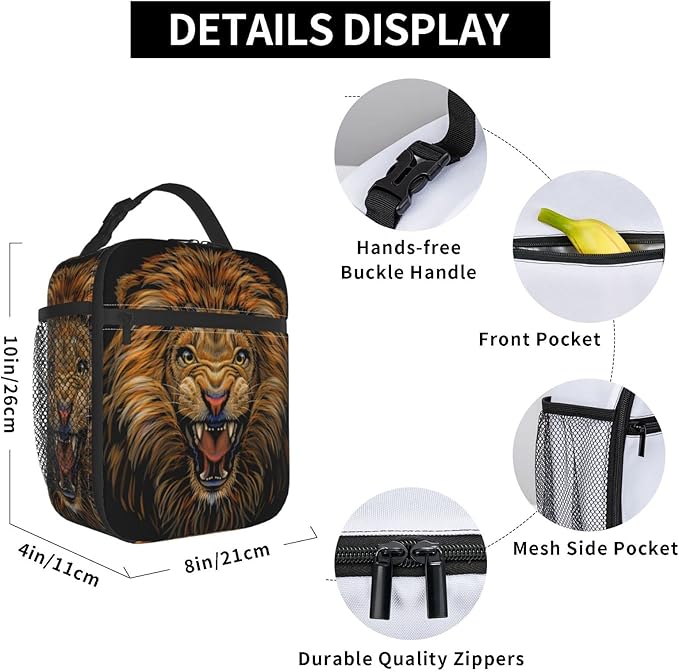 Lion Lunch Box Reusable Insulated Totes Lunch Bag Thermal Cooler For Boy Girls School Men Women Beach Picnic Travel