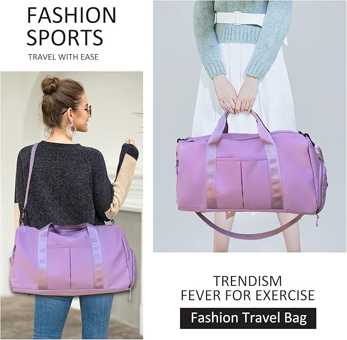 ZGWJ Sports Gym Bag with Wet Pocket & Shoes Compartment, Waterproof Shoulder Weekender Bag for Women and Men Swim Sports Travel Gym Bag Lightweight and easy Carry on Purple