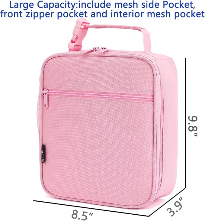 FlowFly Kids Lunch box Insulated Soft Bag Mini Cooler Back to School Thermal Meal Tote Kit for Girls, Boys, Pink