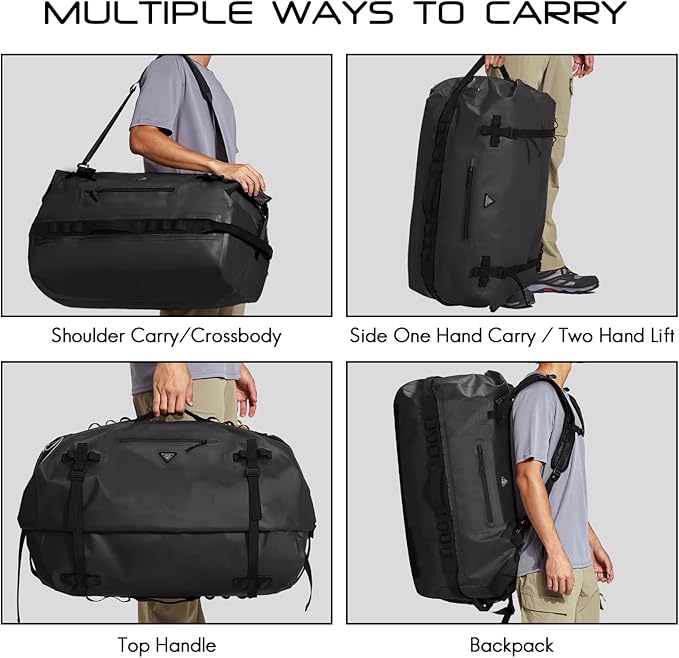 Haimont Large Waterproof Duffel Backpack Roll-Top Heavy Duty Dry Duffle Bag for Boating, Travel, Motorcycle, Kayaking, Camping, 60L