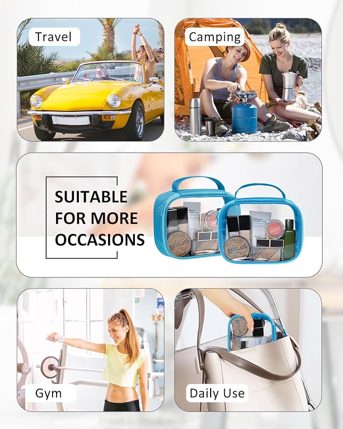 Moyad TSA Approved Clear Toiletry Bag, 3 Pack Quart Size 3-1-1 Liquids Pouch for Travel, Transparent Makeup & Cosmetic Organizer for Women Men, Blue