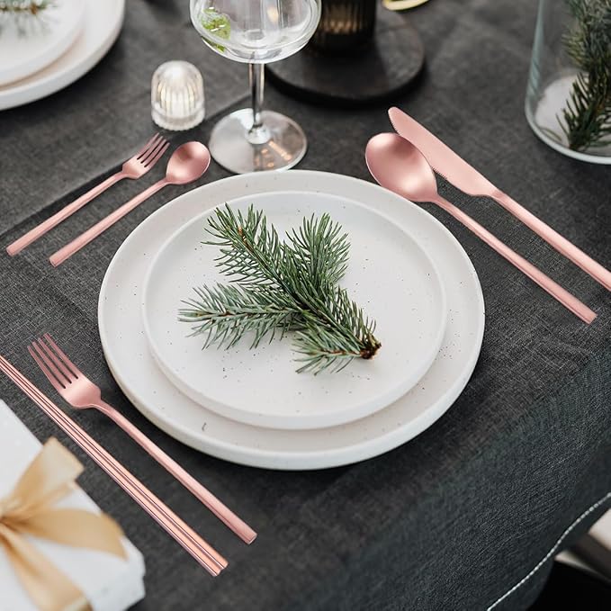 AARainbow 8 Pieces Stainless Steel Flatware Set Portable Reusable Cutlery Set Travel Utensils Set Including Chopsticks Knife Fork Spoon Straws Cleaning Brush Dishwasher Safe (B-Rose Golden)