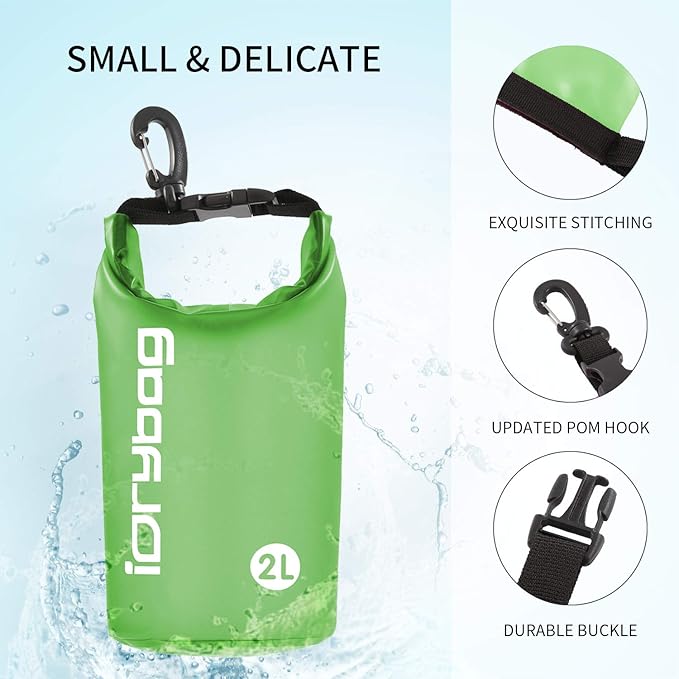 IDRYBAG Clear Dry Bag Waterproof 2L/5L/10L/15L/20L, Small Dry Sack Waterproof Bag for Kayaking