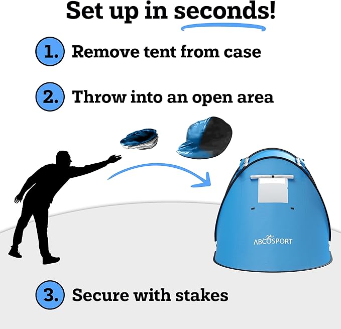 Abco Tech Pop Up Tent - Portable Tent for Camping 2 Person Pop Up with Double Doors - Water-Resistant and UV Protection - Foldable Cabana with Zipper and Carrying Bag - Sky Blue, 88.6"x47.2"x37.4"