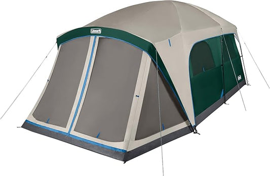 Coleman Skylodge 12-Person Camping Tent with Rainfly & Screened Porch, XL Weatherproof Family Tent Fits 4 Queen-Sized Airbeds, Color-Coded Poles & Sleeves