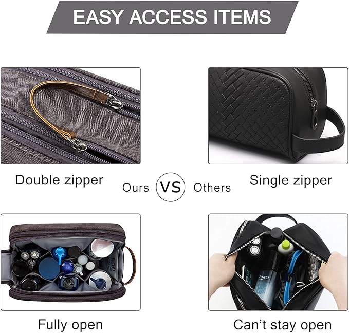 BAGSMART Toiletry Bag for Men, Canvas Travel Toiletry Organizer Dopp Kit Water-resistant Shaving Bag for Toiletries Accessories,Grey-Large