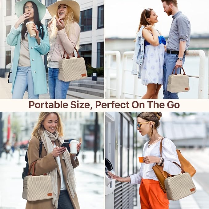 Bagseri Insulated Lunch Bag Women - Lunch Bag for Women Men Reusable Lunch Box Leakproof Thermal Cooler Sack Food Handbags Case High Capacity for Work and Picnic (Khaki White Stripe)