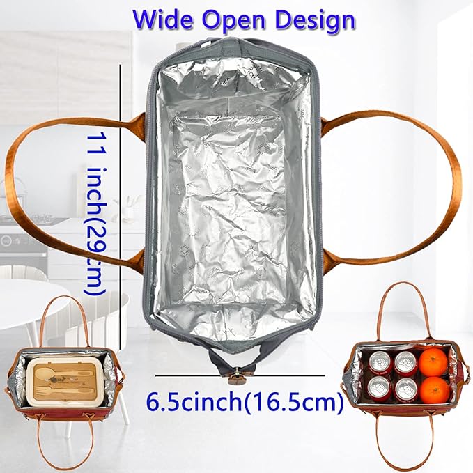 FlowFly Insulated Lunch Bag for Women, Men, and Kids, Large and Reusable, Handle, Work and School Travel Tote and Meal Prep Organizer, Red