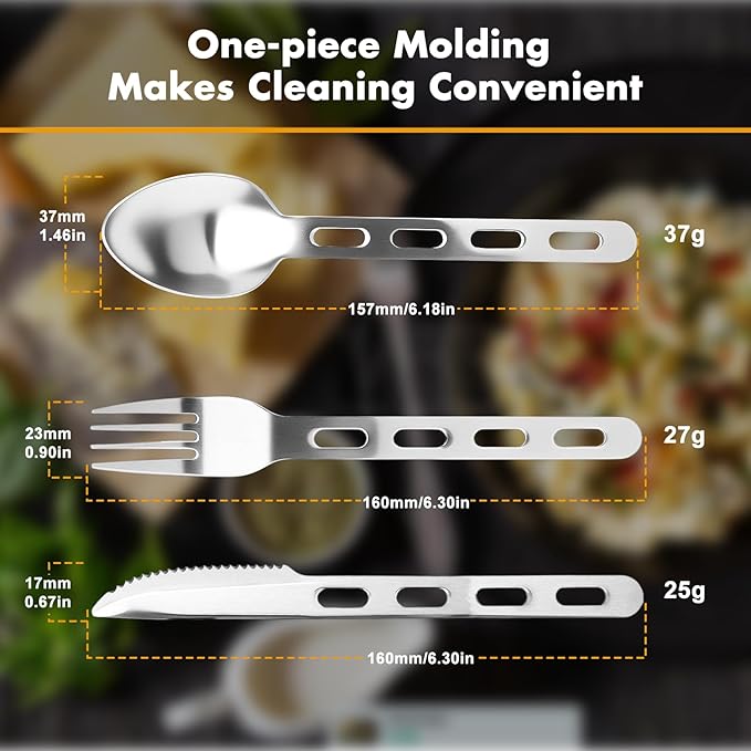 Travel Utensils, Durable Stainless Steel Camping Utensil Set, Reusable 3-Piece Travel Cutlery Set, Easy to Carry & Practical Camping Utensils for Traveling Picnic Hiking