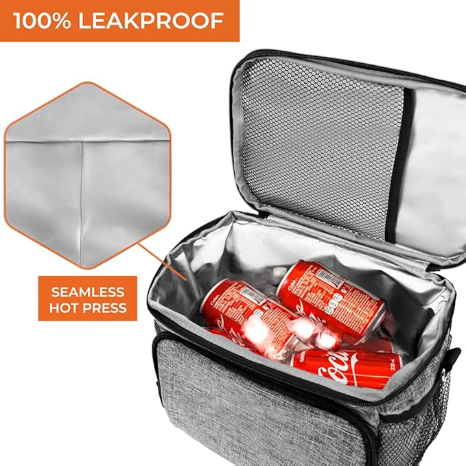 opux Insulated Lunch Bag for Men Women, Soft Lunch Box for Office Work School Picnic, Leakproof Lunch Cooler Bag with Shoulder Strap for Kid Adult Boy Girl, Medium Lunchbox Lunch Tote (Heather Gray)