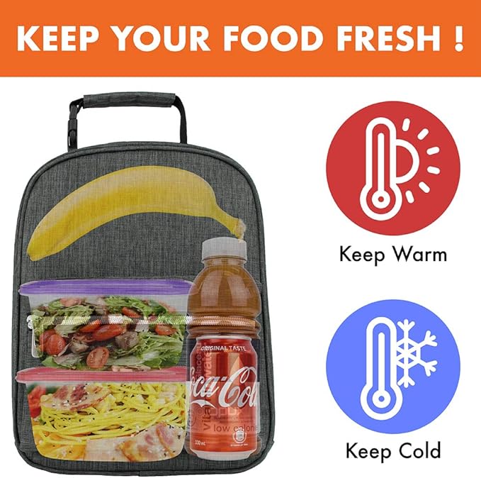 opux Lunch Box for Girls Boys Kids, Insulated Leakproof Lunch Bag, Reusable Teen Lunch Boxes for School, Medium Large lunchbox for Women Men Adult for Work with Front Back Pocket (Dark Gray)