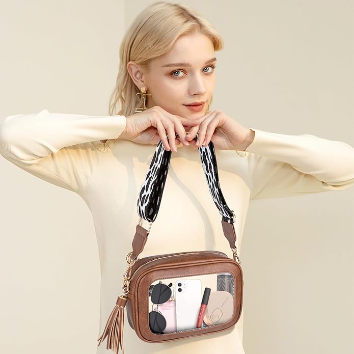 Viva Terry Clear Bag for Stadium Events Approved, Small Clear Crossbody Purse with 2 Adjustable Straps for Makeup Toiletry