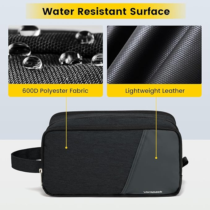 Vorspack Travel Toiletry Bag - Toiletry Bag for Men Water Resistant Skincare Bag Dopp Kit for Bathroom Toiletries Accessories Gifts - Black