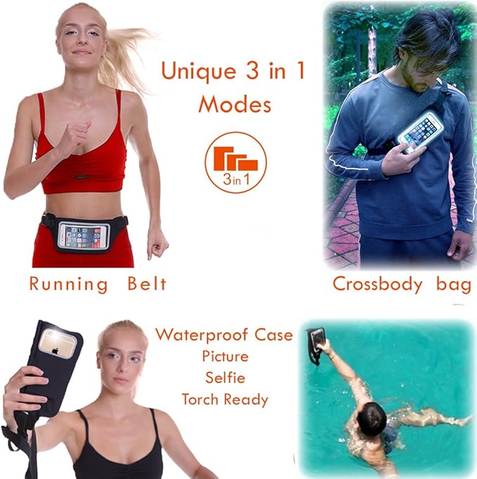 Ultimate Black Waterproof Running & Swimming Belt - Essentials Holder for Gym, Beach, Kayaking, Ski - Fits iPhone, Samsung - Touchscreen IPX8 Dry Waist Bag Pouch - Adventure-Ready Performance