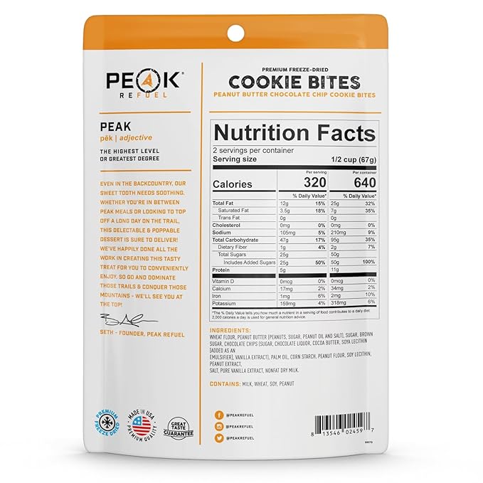 Peak Refuel Cookie Bites 4-Pack | Freeze Dried Backpacking and Camping Food | Tasty Trail Treat | High Protein Snack Packs