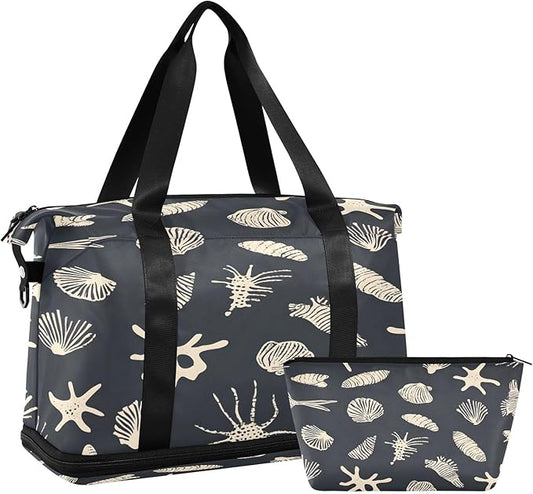 Black Ocean Color Art Travel Duffel Bag Waterproof Gym Sport Tote Bag Carry On Weekender Bag with Compartment