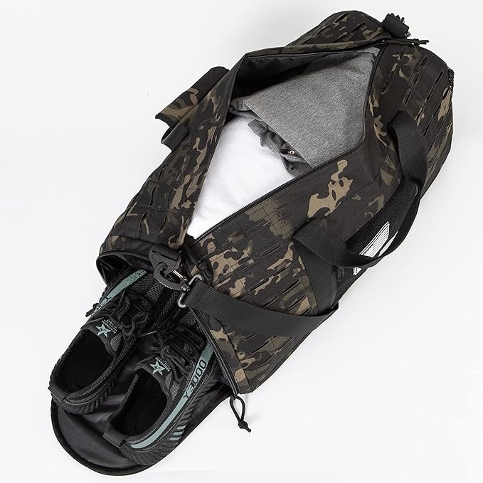 QT&QY 40L Military Tactical Duffel Bag For Men Sport Gym Bag Fitness Tote Travel Duffel Bags Training Workout Bag With Shoe Compartment Basketball Football Weekender Bag