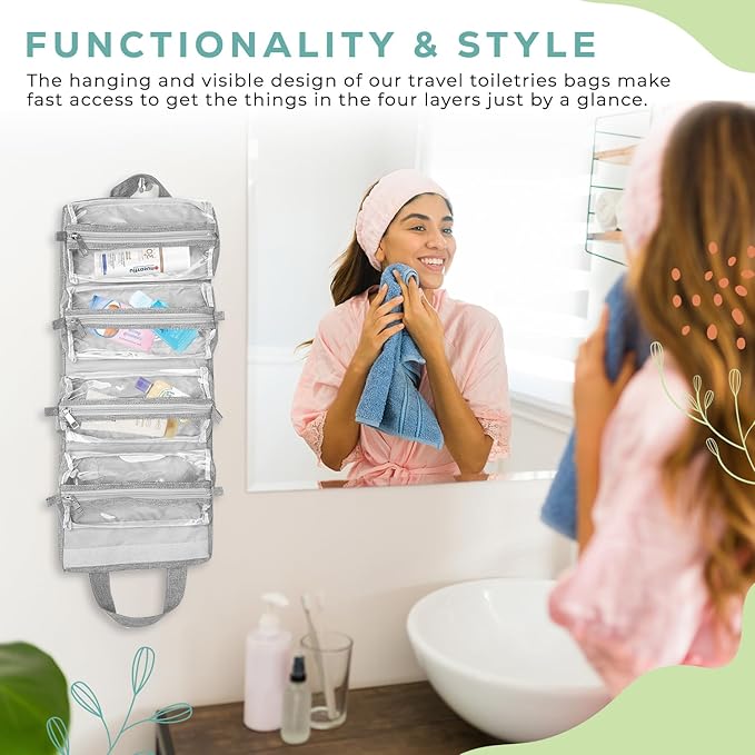 4-in-1 Hanging Toiletry Bag | Roll-up Makeup Organizer With 4 Detachable PVC Zip Pouches| Travel Toiletry Bag, 600D Oxford Fabric Material Organize Make up, Cosmetics