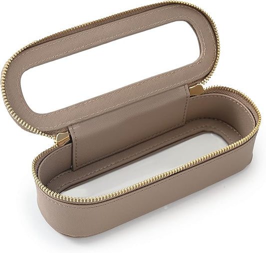 Aveniee Slim Clear Makeup Brush Bag, Small Cosmetic Brush Holder, Mini Toiletry Bag Travel Case for Women, Thin Make up Bags with Dual Zipper, Cute Travel Essentials Bag Organizer - Taupe