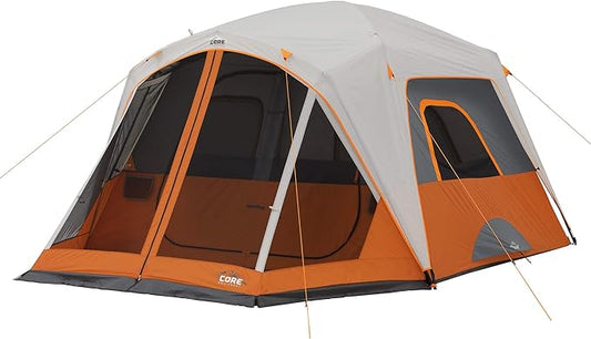 CORE Tent for Family Camping | 4 Person & 6 Person Portable Camp Tent with Carry Bag for Outdoor Car Camping | Included Gear Loft Organizer for Camp Accessories