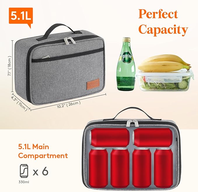 Lifewit Freezable Lunch Box, Insulated Reusable Lunch Bag with 2 Ice Packs, Mini Cooler Snack Bag for Bento Box for Salad, Sandwich, Snacks fo Men Women for Work, Gray 5L