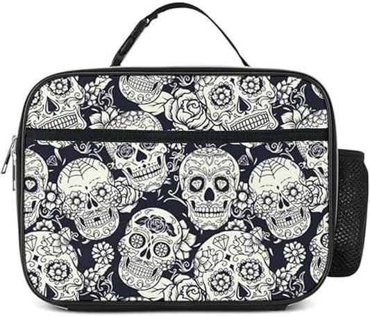 Skull Lunch Bag Insulated Reusable Lunch Box Kids Girls Boys Cooler Thermal Tote Bag For Men Women School Work Picnic