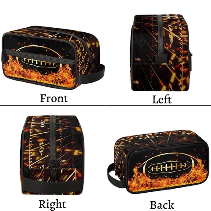 Rugby in Fire Boys Toiletry Bag for Kids Dopp Kit Waterproof Hanging Wash Bag Cosmetic Bag Medicine Bag for Travel Sports Shower Essential