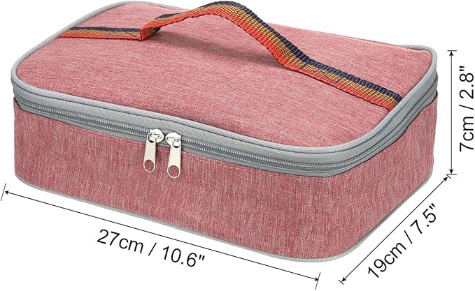 PATIKIL 11"x8"x3" Insulated Lunch Bags, Portable Food Containers Bag Flat Bento Bags Reusable Thermal Lunch Pail for Men and Women, Pink