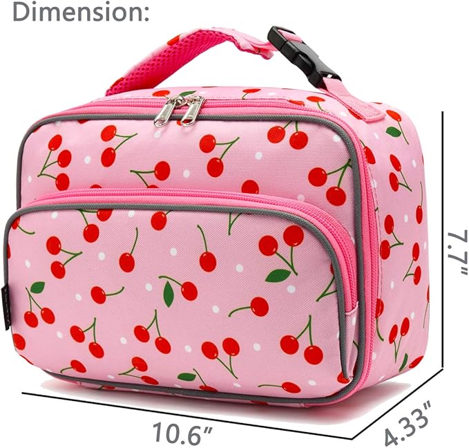 FlowFly Kids Lunch box Insulated Soft Bag Mini Cooler Back to School Thermal Meal Tote Kit for Girls, Boys,Cherry
