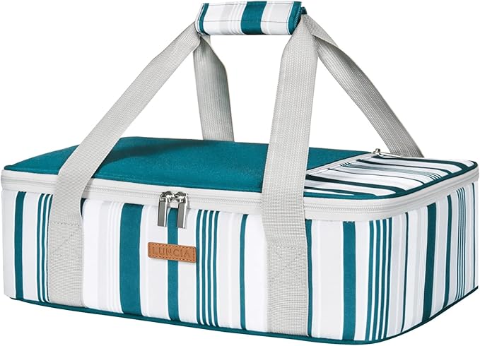 Insulated Casserole Carrier for Hot or Cold Food, Lasagna Lugger Tote for Potluck Parties/Picnic/Cookouts, Fits 9"x13" Baking Dish, Green