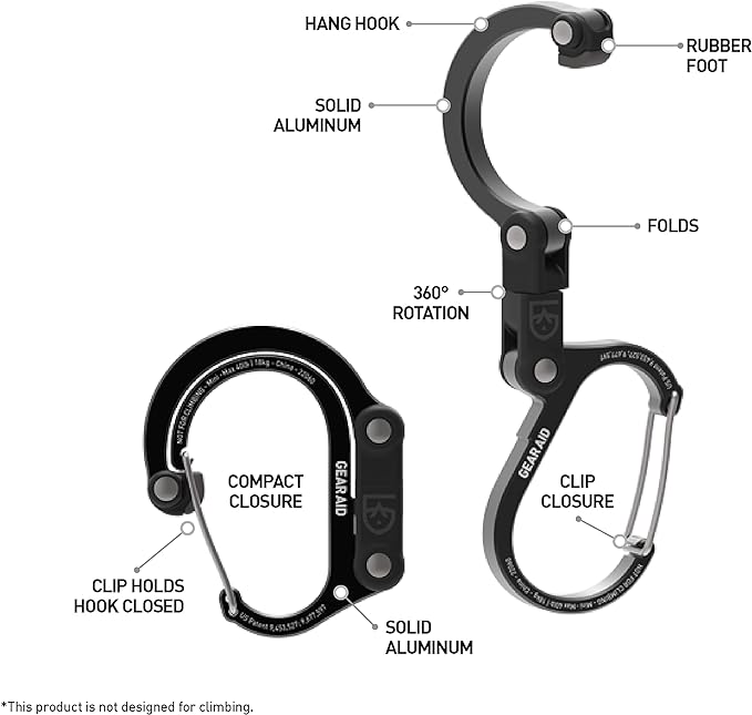GEAR AID HEROCLIP Carabiner Gear Clip and Hook (Mini) for Travel