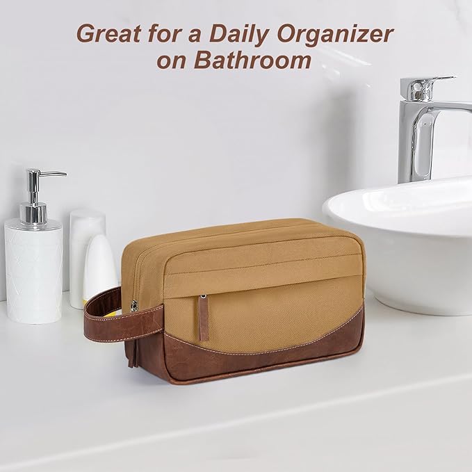 Travel Toiletry Bag for Men, Hanging Toiletry Organizer, Water Resistant Shaving Kit with Large Capacity for Travel Accessories - Brown
