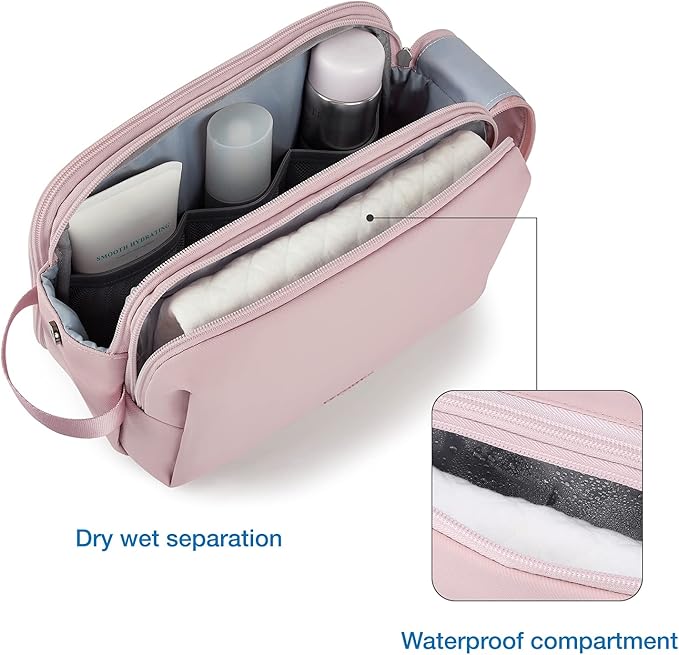 BAGSMART Toiletry Bag for Men, Travel Toiletry Organizer Dopp Kit Water-resistant Shaving Bag for Toiletries Accessories, Door Room Essentials,Pink-large