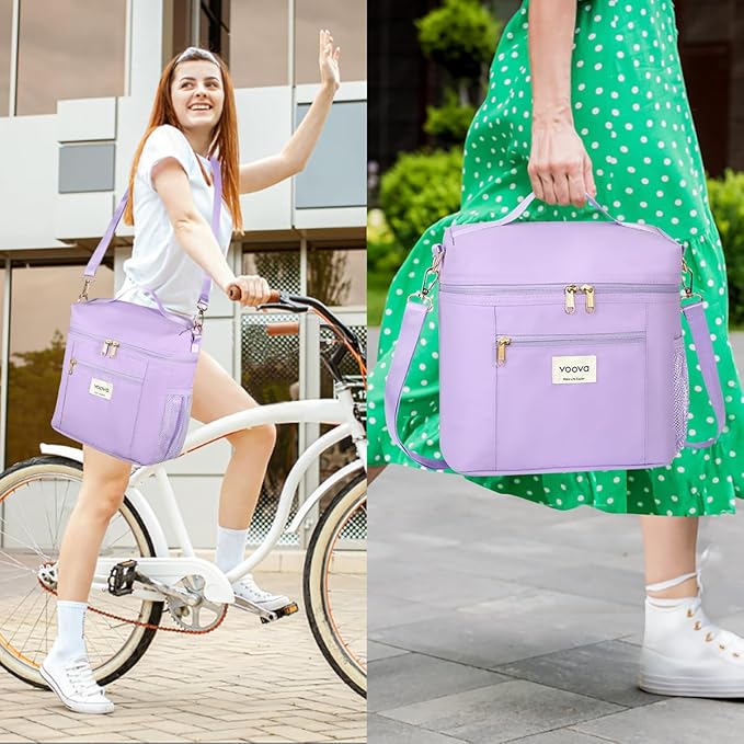 Voova Stackable Stainless Steel Thermal Lunch Box with Lunch Bag and Cultery Set for Adult Women Men, 3 Tier Leakproof All-in-One Insulated Bento Boxes Food Container for Work, Purple