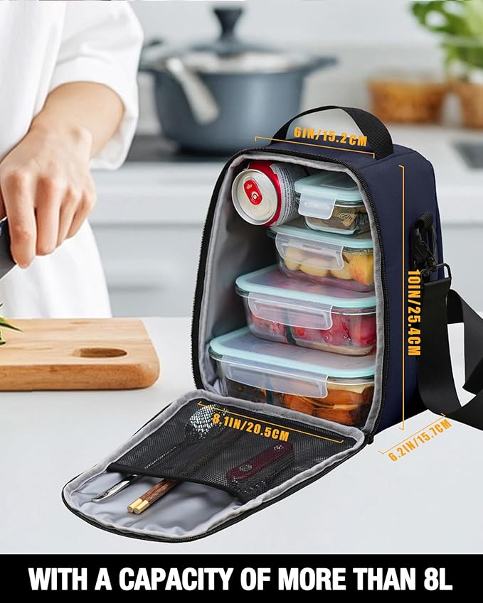 Sports rabbit Insulated Lunch Bag for Men – Compatible with Rubbermaid Food Containers – Water-Resistant Wax-Coated Oxford Fabric Leakproof Cooler Tote – Perfect for Work, Travel, Picnics (Dark Blue)